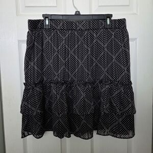 J. Crew Factory Black & White Polka Dot A-Line Ruffle Tiered Party Skirt Large